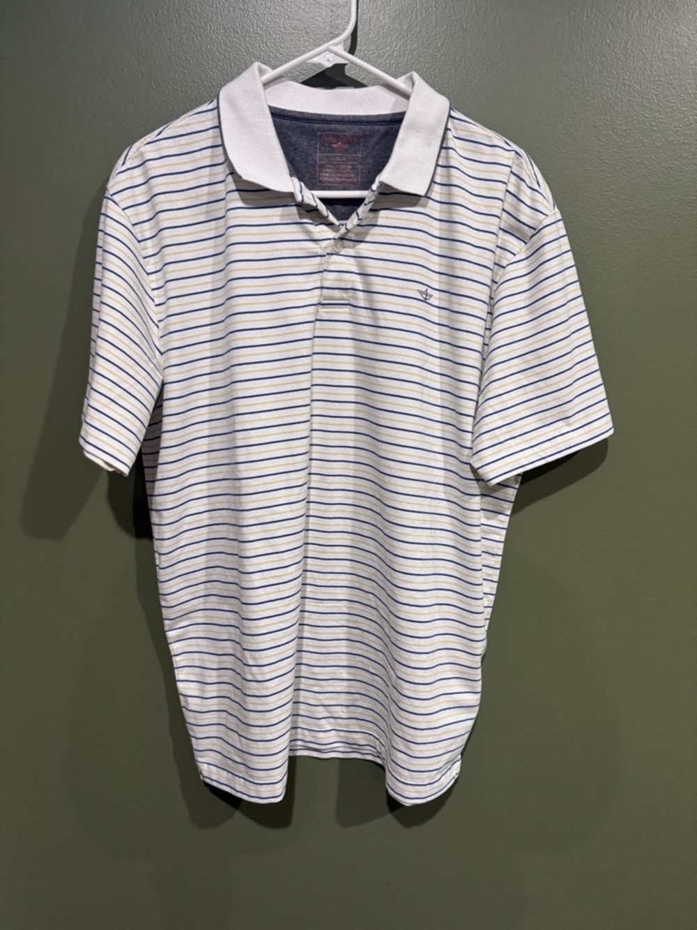 Dockers White Striped Rib Collar Polo Large